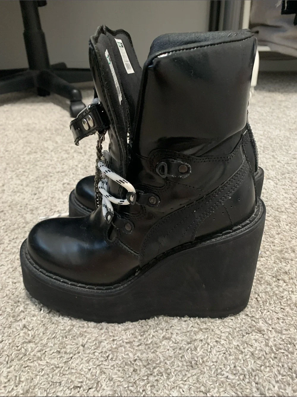 Puma x Fenty Rhianna Black Platform Lace-Up Ankle Boots with Chain Accent